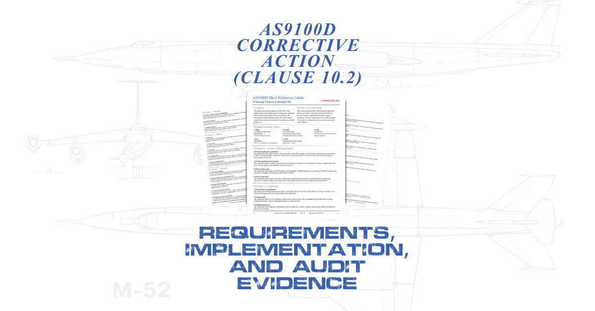 Corrective action workflow from nonconformity through effectiveness verification under AS9100D Clause 10.2