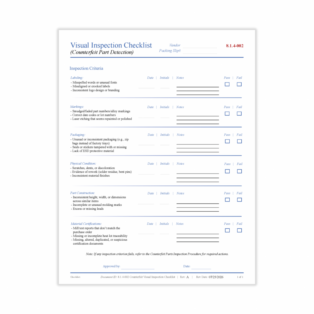 Counterfeit Visual Inspection Checklist