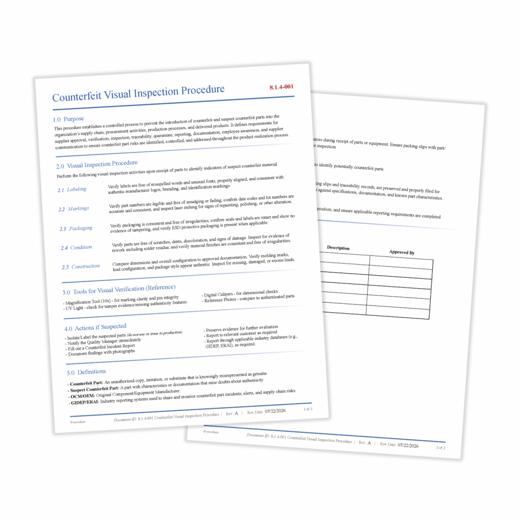 Counterfeit Parts Visual Inspection Procedure