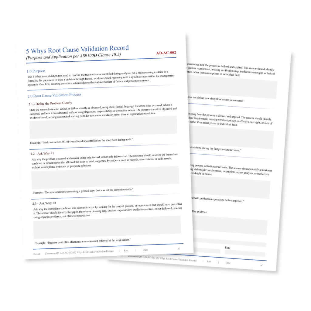 5 Whys Root Cause Validation Record