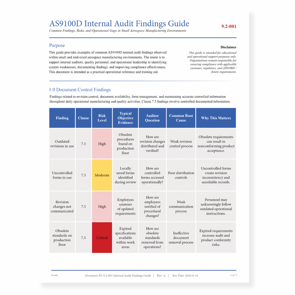 AS9100D Internal Audit Findings Guide