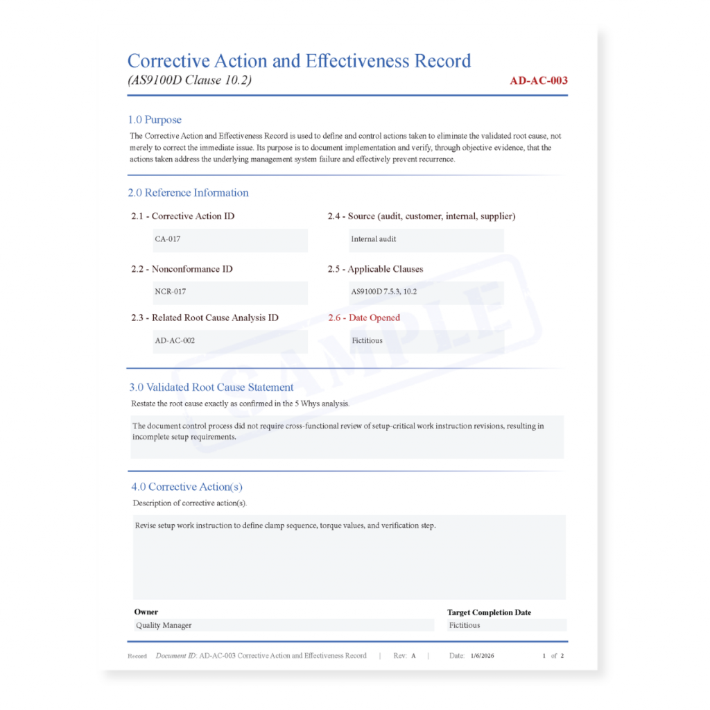 Corrective Action and Effectiveness Record (3)
