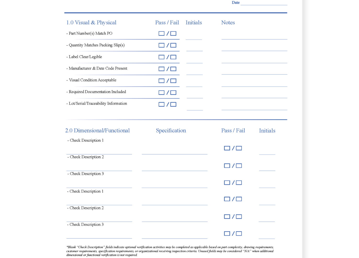 Receipt Inspection Checklist