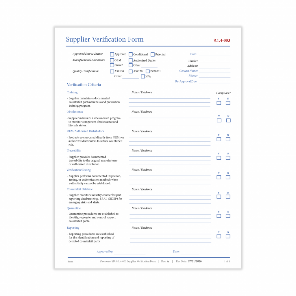 Supplier Verification Checklist Form
